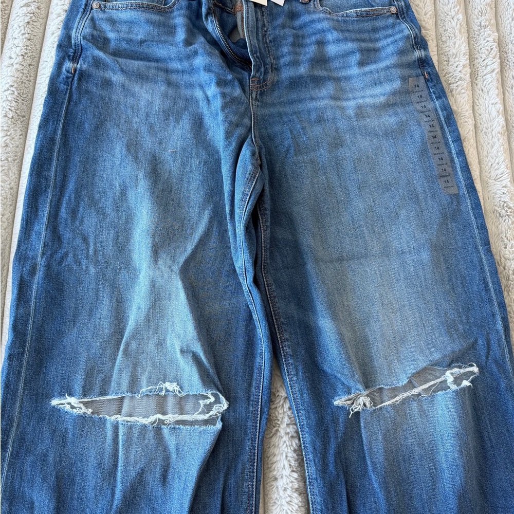 American Eagle Outfitters Distressed Blue Wide Leg Jeans